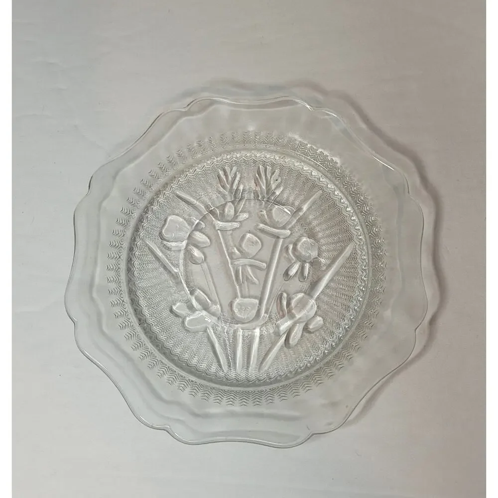 Vintage Jeanette Glass Plate Iris and Herringbone Depression Small Floral Dish
